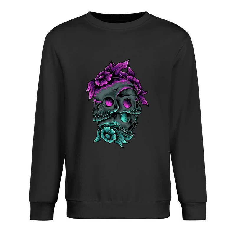 Colorful Skull Art with Floral Elements Male Pullover Sweatshirt