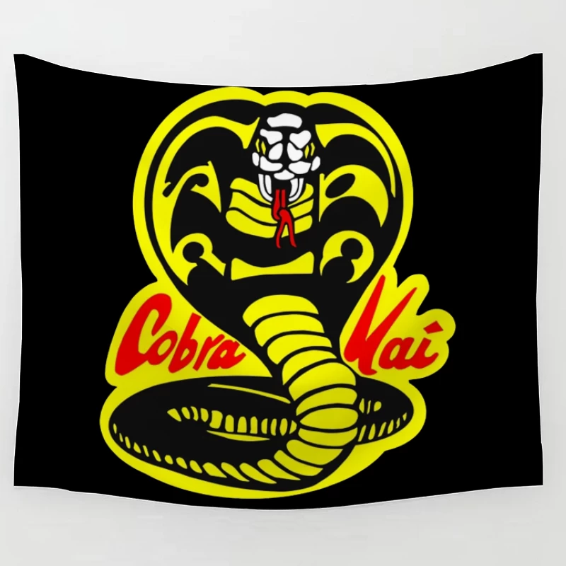 Cobra Kai Martial Arts Dojo Logo with Strike-Ready Snake Tapestry