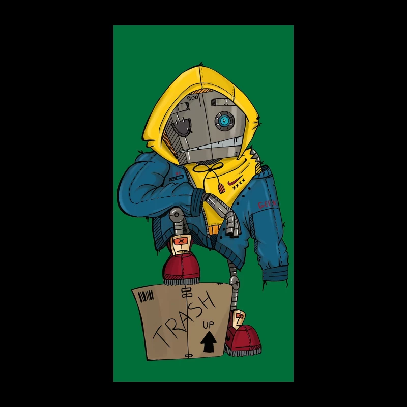 Cute Robot in Yellow Hoodie with Cardboard Box iPhone Case