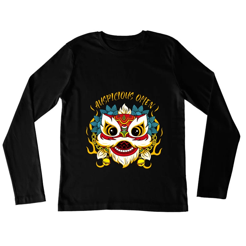 Auspizien-Maske mit Flammen und Blumen Damen Langarm T-Shirt