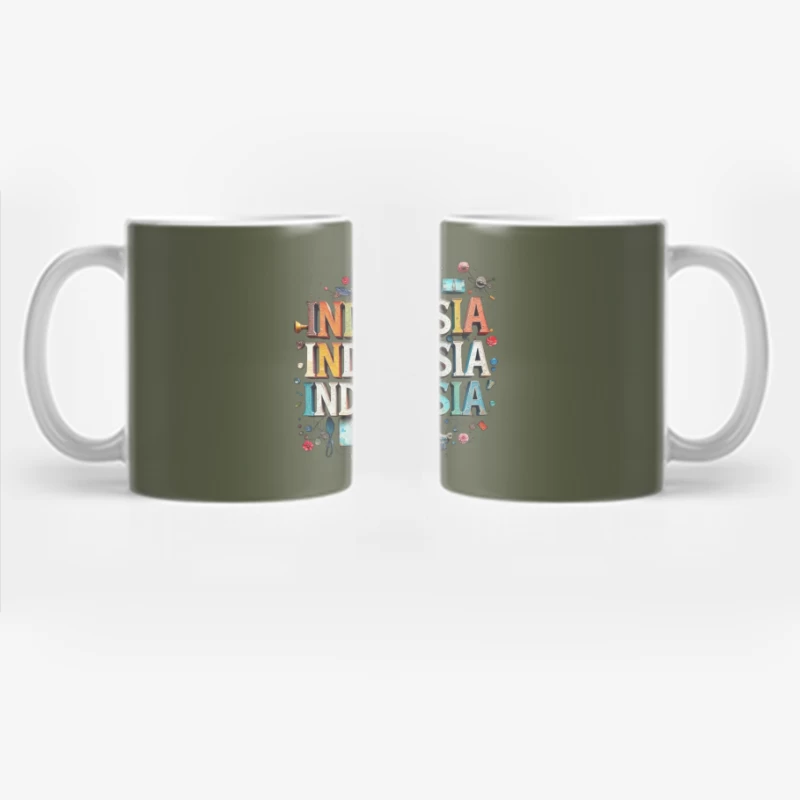 Artistic Typography Design of Indonesia with Colorful Decorative Elements Coffee Mug