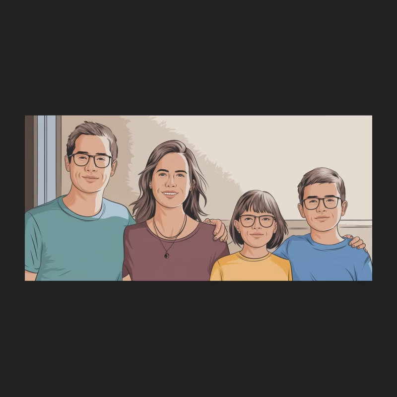 Illustrated Family Portrait: Smiling Adults and Children in Casual Attire Bucket Hat