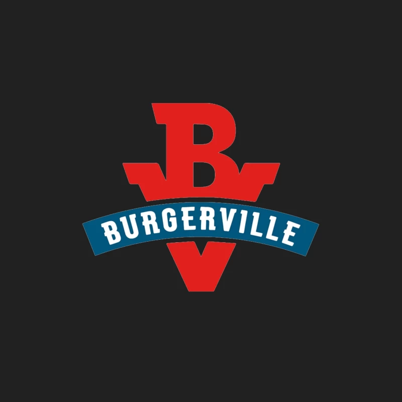 Burgerville Fast Food Restaurant Logo Design in Red and Blue Bucket Hat