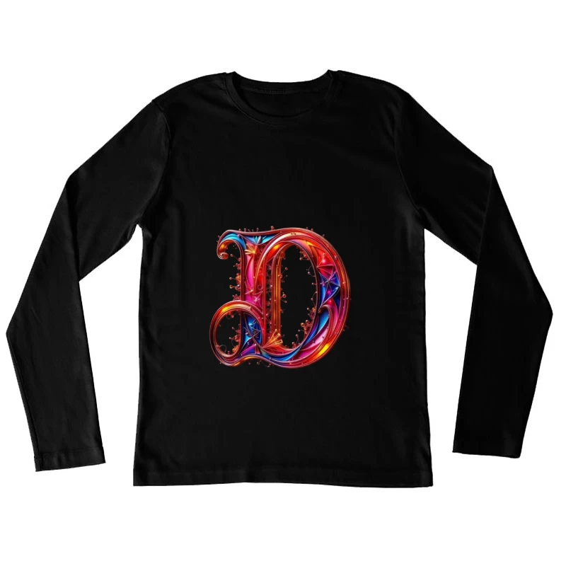 Ornate Gothic Letter D with Vibrant Red and Blue Design Female Long Sleeve T-Shirt