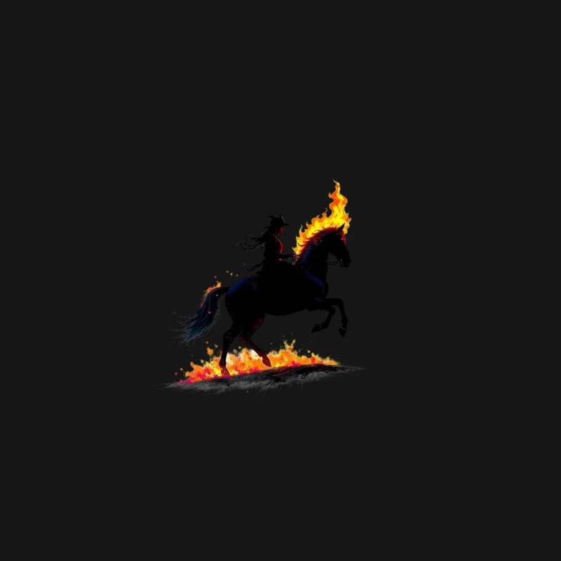 Mystical Dark Rider with Flaming Horse Silhouette Desk Mat