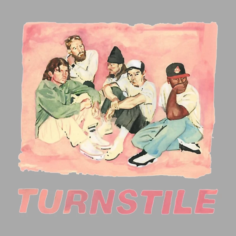 Watercolor Portrait of Hip Hop Group "Turnstile" Male Pullover Hoodie