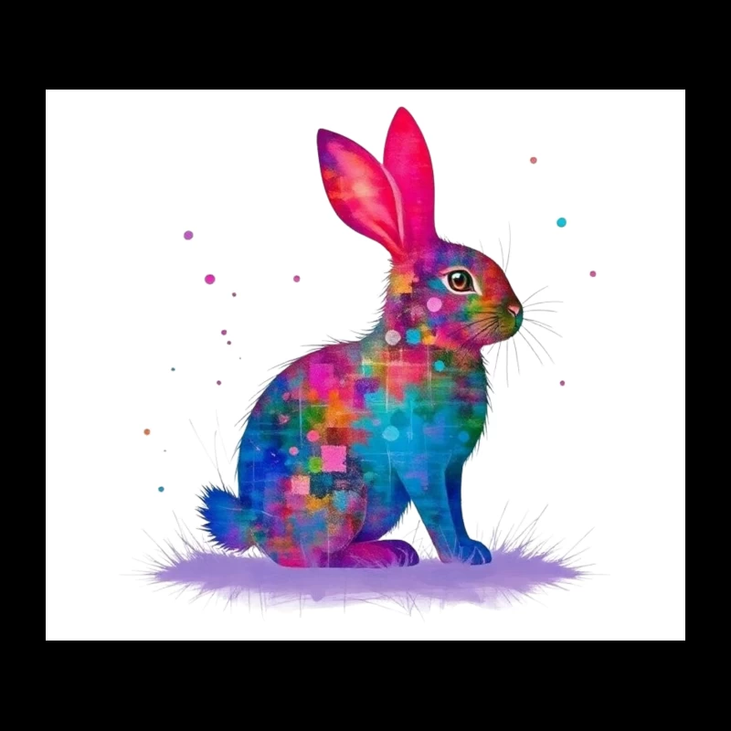 Vibrant Watercolor Geometric Rabbit Art Tapestry