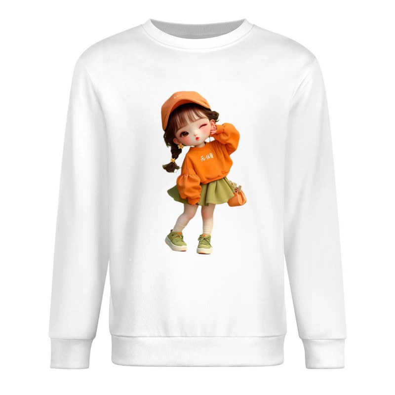 Niedliches Mädchen in Orange mit Accessoires Herren Pullover Sweatshirt