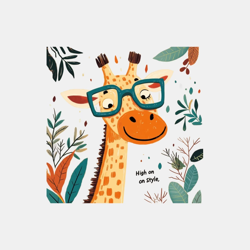 Stylish Giraffe in Glasses: Cute Cartoon Illustration with Colorful Leaves Male Tank Top