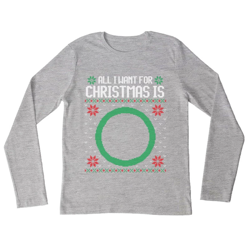 Pull de Noël avec cercle vert Femme Manches Longues T-Shirt