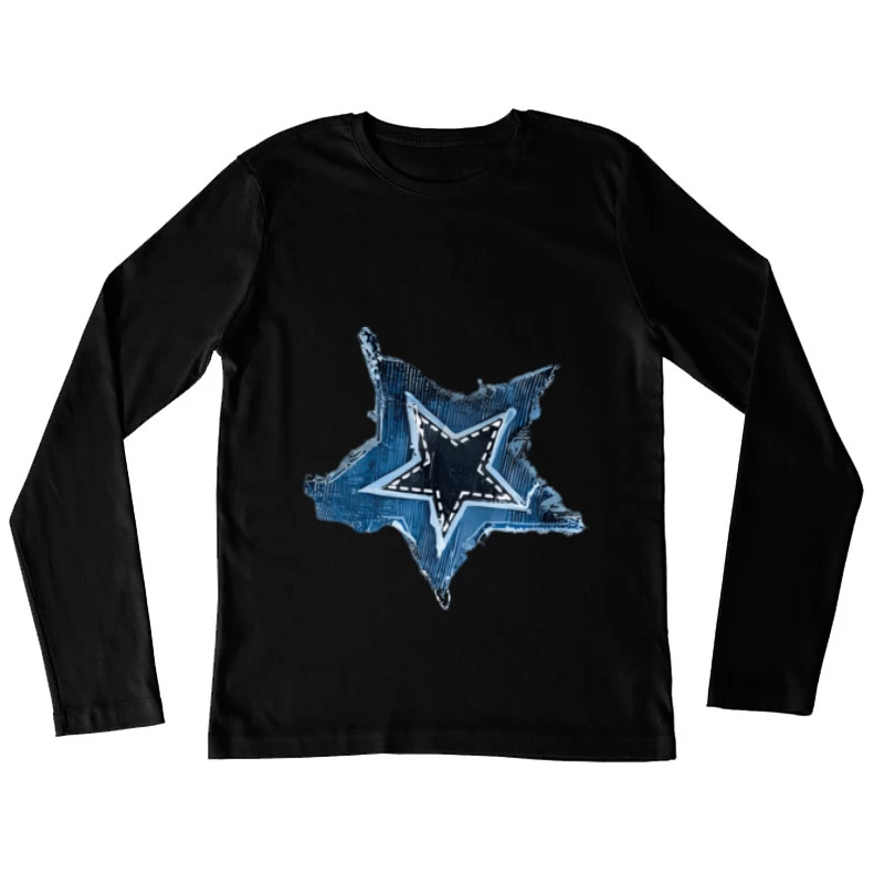 Blauer Stern mit texturierter Oberfläche Damen Langarm T-Shirt