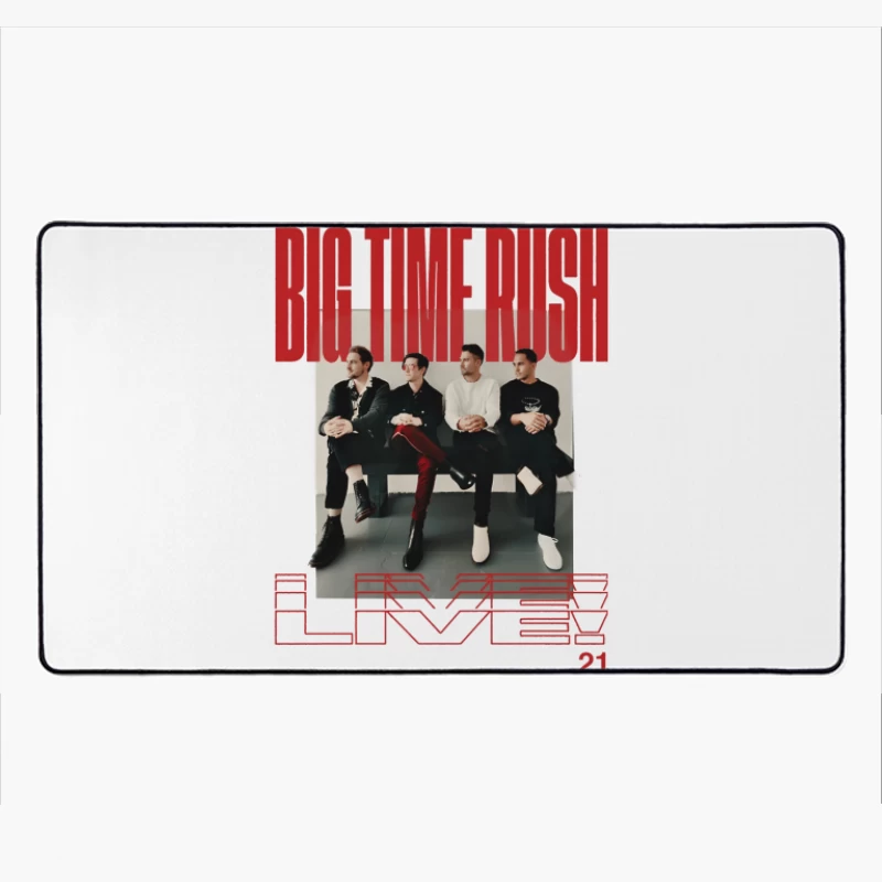 Big Time Rush Band Promotional Photo with Red Typography Design Desk Mat