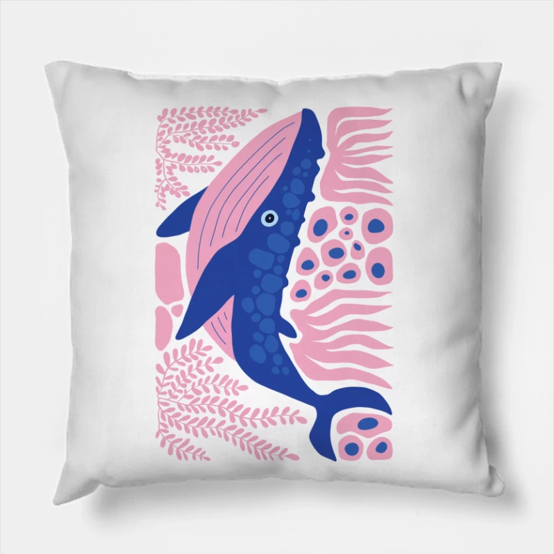 Whimsical Whale in a Coral Dream Throw Pillow