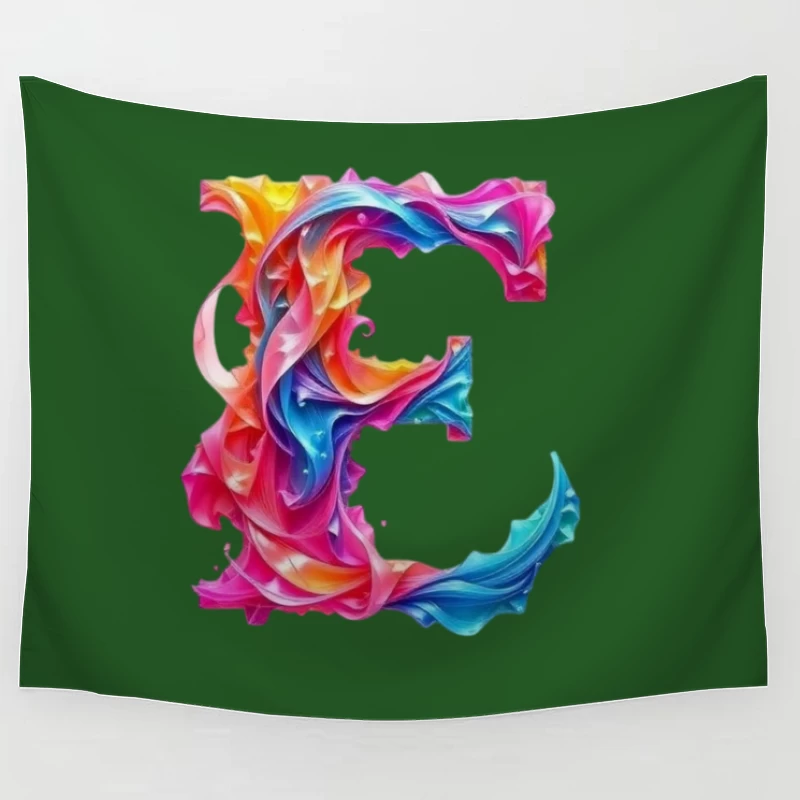 Vibrant Liquid Rainbow Letter E Design Tapestry