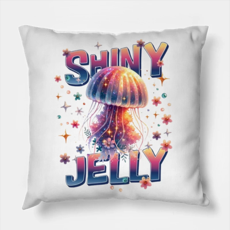 Shiny Jelly: Whimsical Watercolor Jellyfish Typography Art Throw Pillow