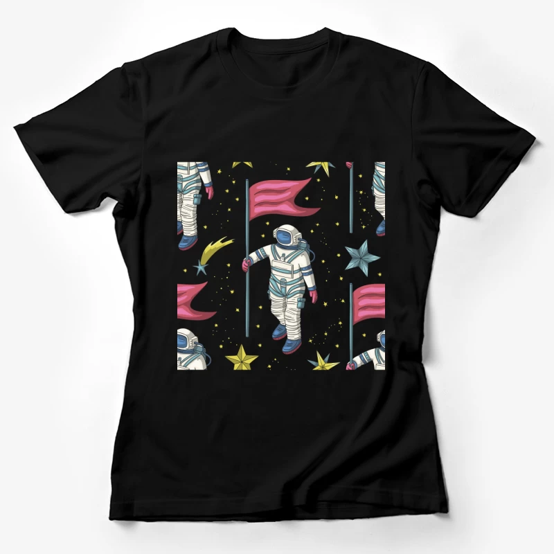 Astronauten mit Flaggen im Weltraum Damen T-Shirt