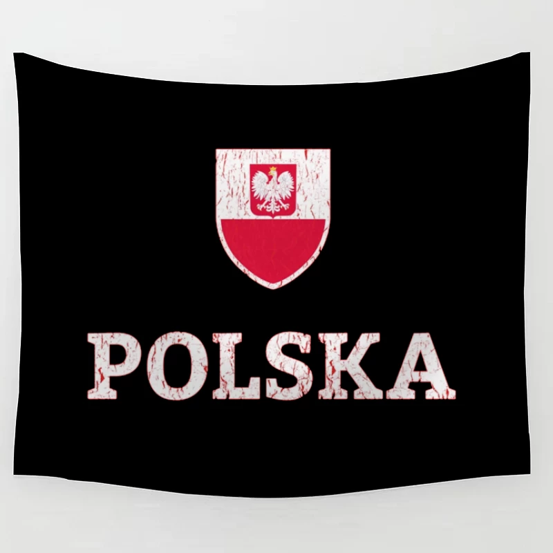 Polish National Shield with Eagle Emblem and Text Tapestry