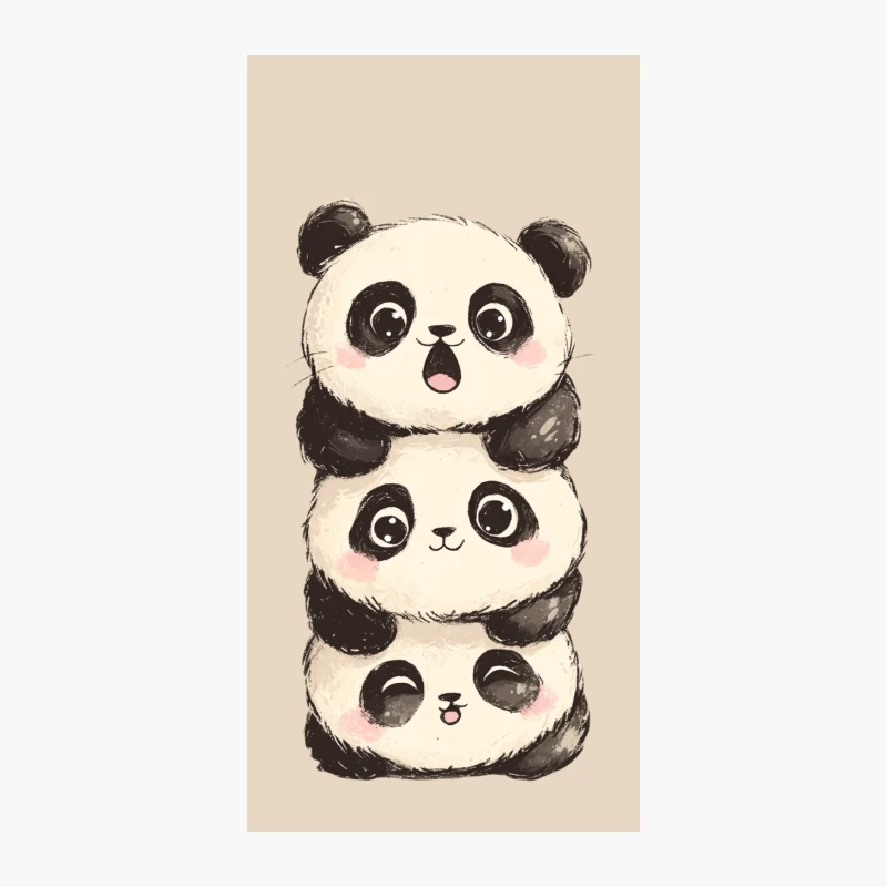 Cute Stacked Cartoon Panda Bears Illustration iPhone Case