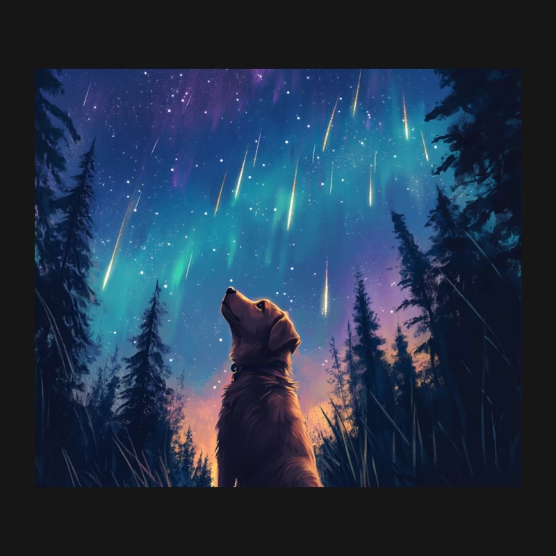 Stargazing Dog: A Canine's Wonder Under Meteors and Northern Lights Mouse Pad