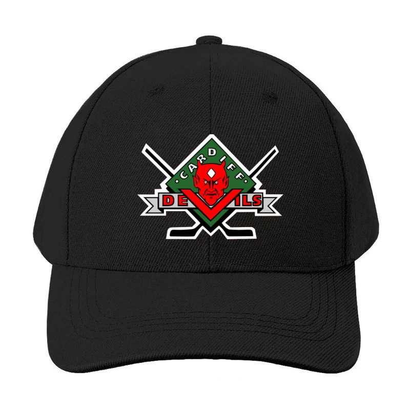 Cardiff Devils Hockey Team Logo with Red Devil Mascot Baseball Cap