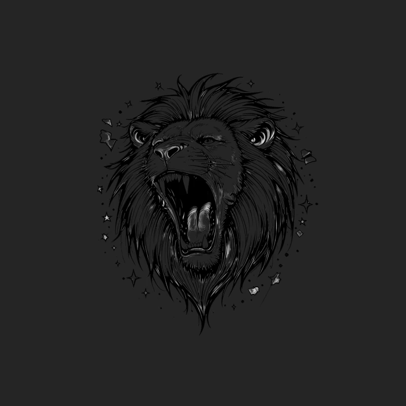 Detailed Roaring Lion Illustration in Black and White Female Pullover Sweatshirt
