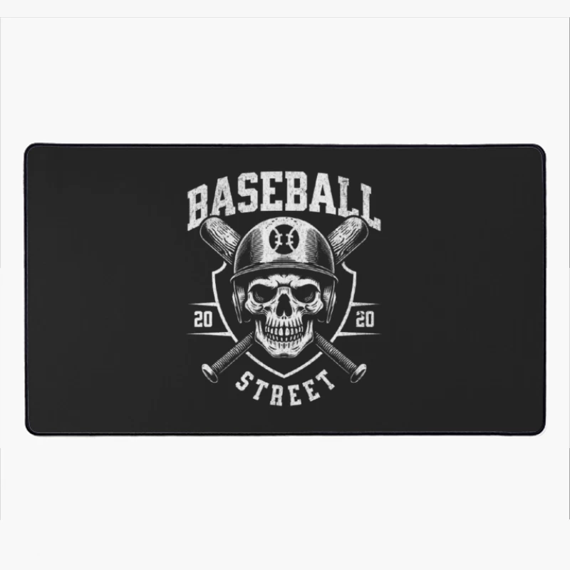 Vintage Baseball Skull with Crossed Bats Monochrome Logo Desk Mat