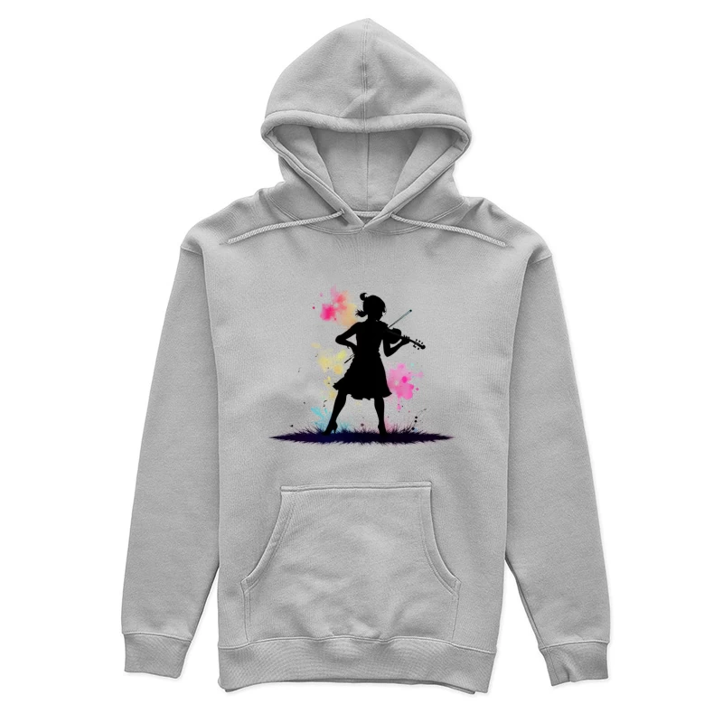 Colorful Silhouette of a Girl Playing Violin Female Pullover Hoodie