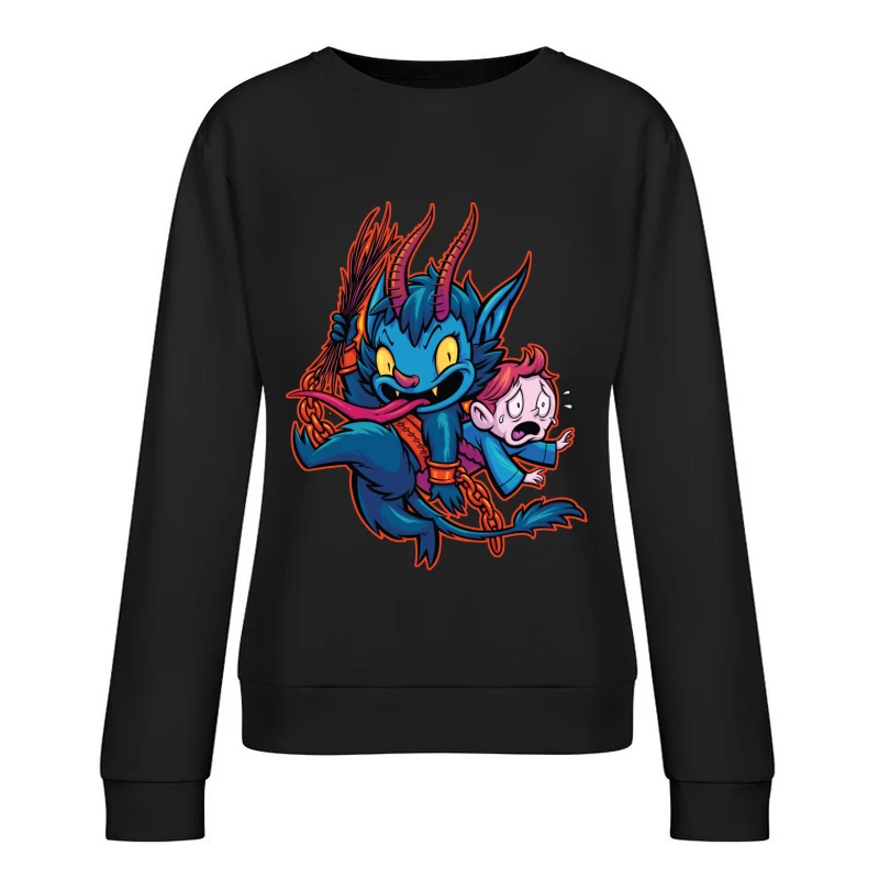 Playful Demon with a Child Female Pullover Sweatshirt