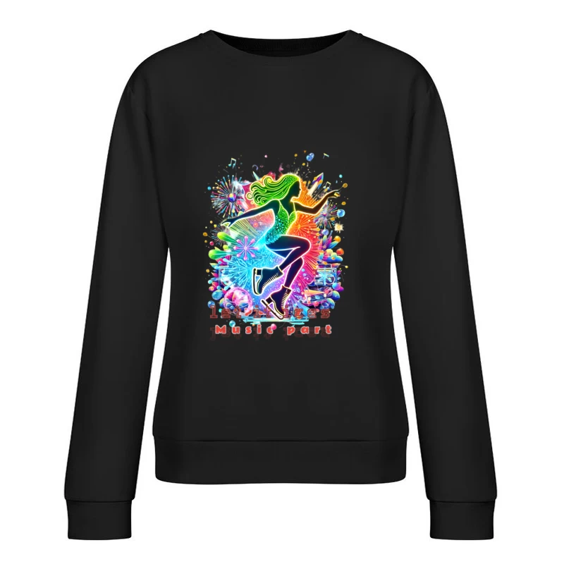 Neon ice skater girl Silhouette with Retro Music Vibes Female Pullover Sweatshirt