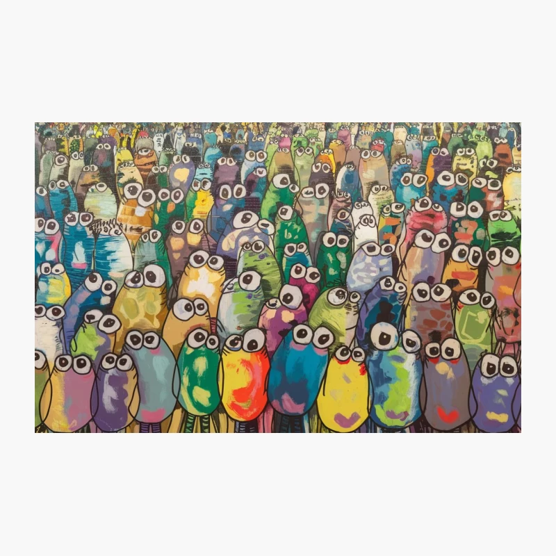 Whimsical Crowd of Colorful Cartoon Creatures with Big Eyes Travel Mug