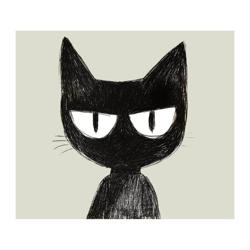 Grumpy Black Cat Minimalist Sketch Illustration Tapestry