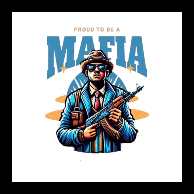 Vintage-Style Mafia Gangster Illustration with Weapon Pin