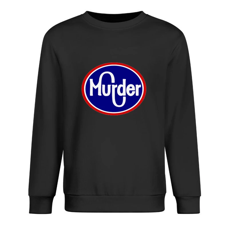 Vintage-Style Murder Text Logo in Blue and Red Male Pullover Sweatshirt