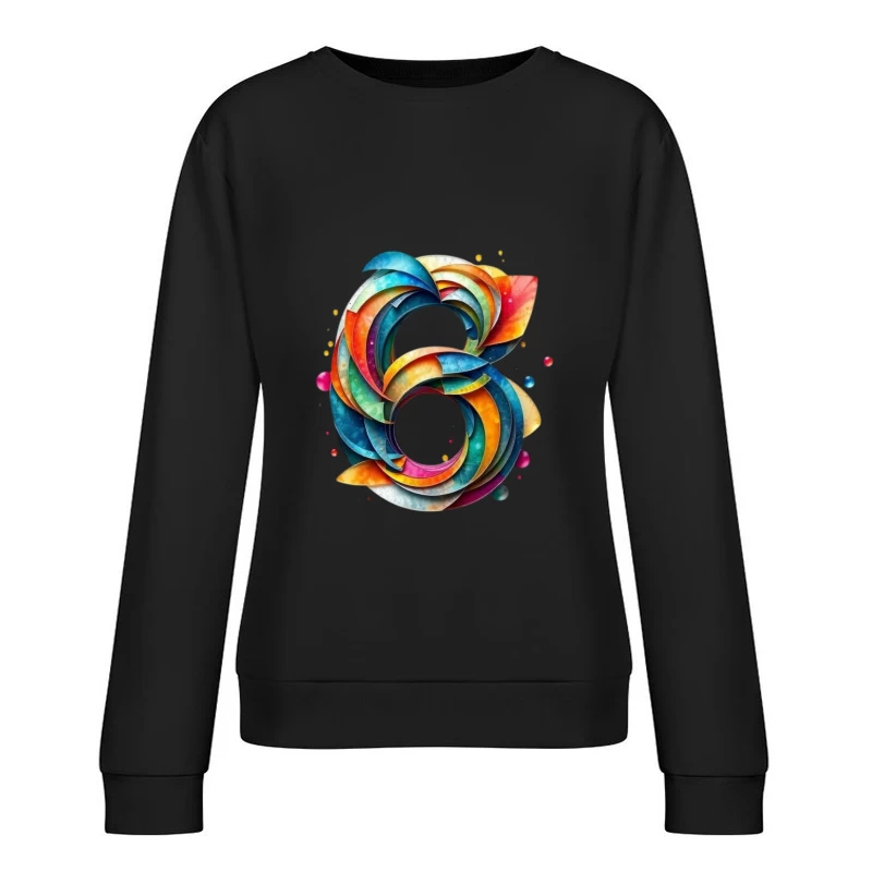 Abstract Watercolor Number 6 with Vibrant Swirling Patterns Female Pullover Sweatshirt