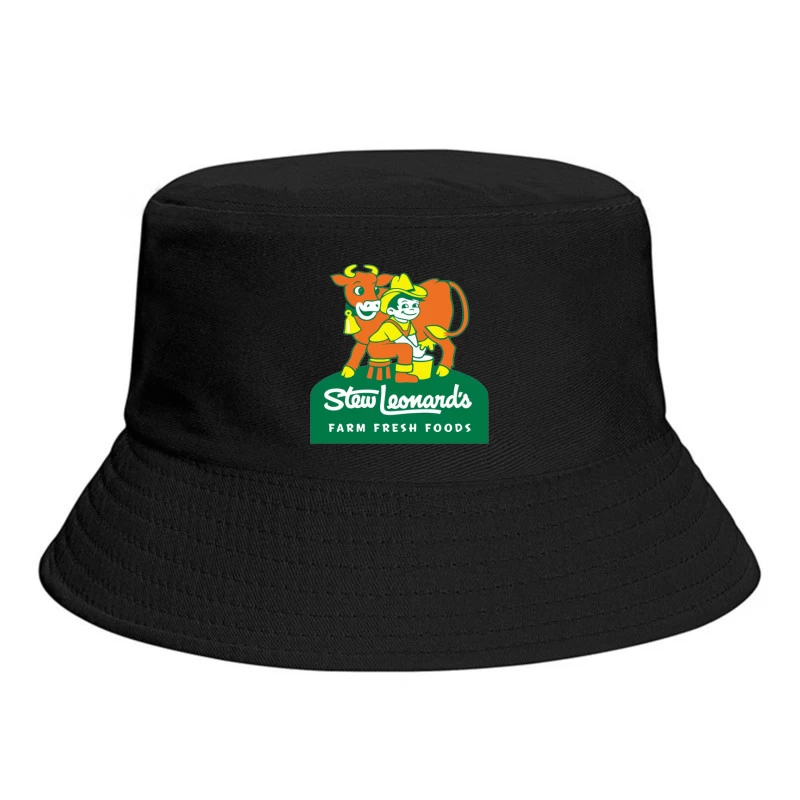 Stew Leonard's Vintage Farm Fresh Foods Logo with Cartoon Cow Bucket Hat