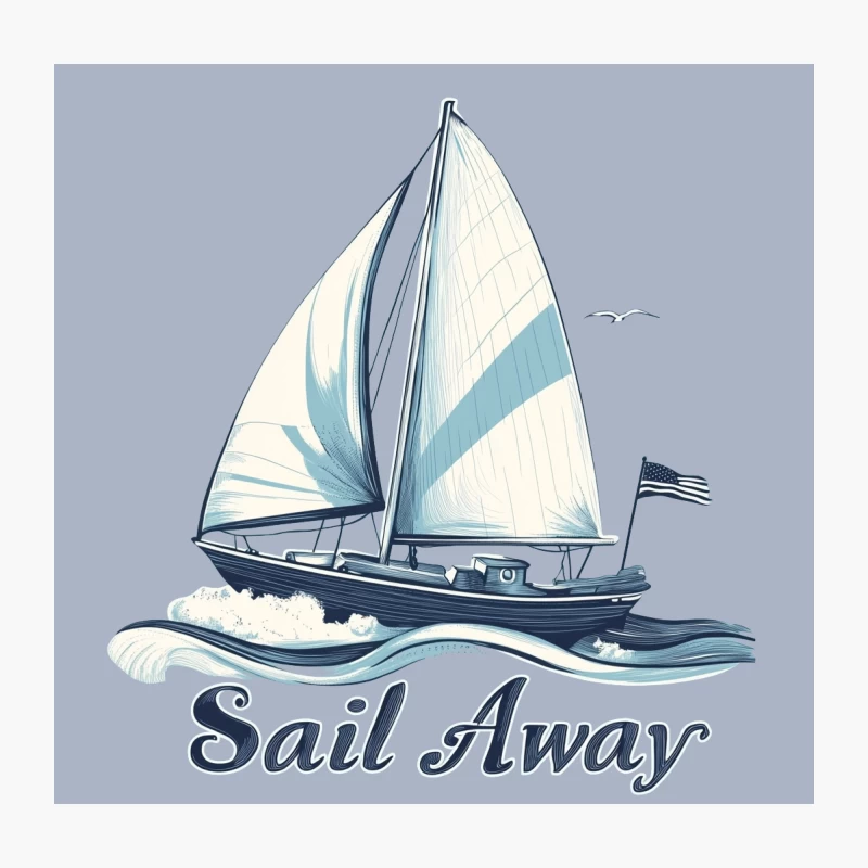 Vintage Sailboat Illustration with "Sail Away" Text Throw Pillow
