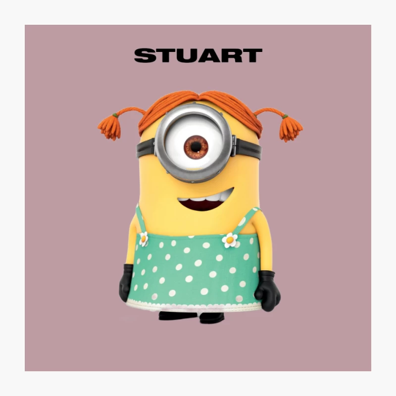 Stuart the Minion: Animated Character in Polka Dot Dress Pin