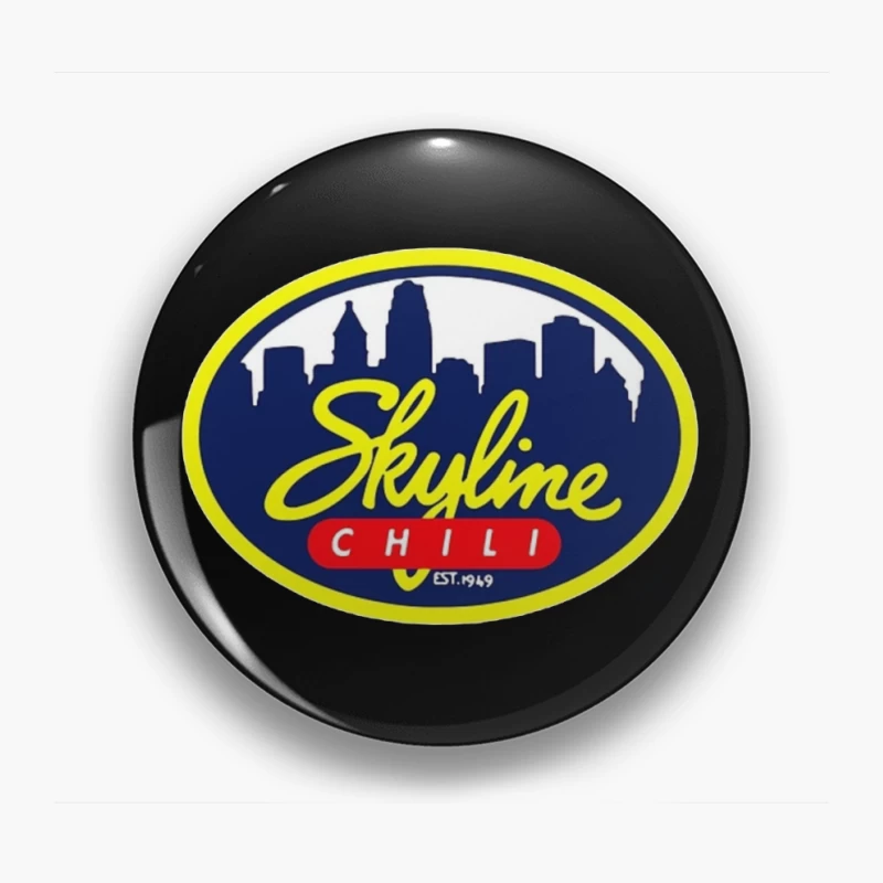 Skyline Chili Restaurant Brand Logo with Cincinnati Cityscape Pin