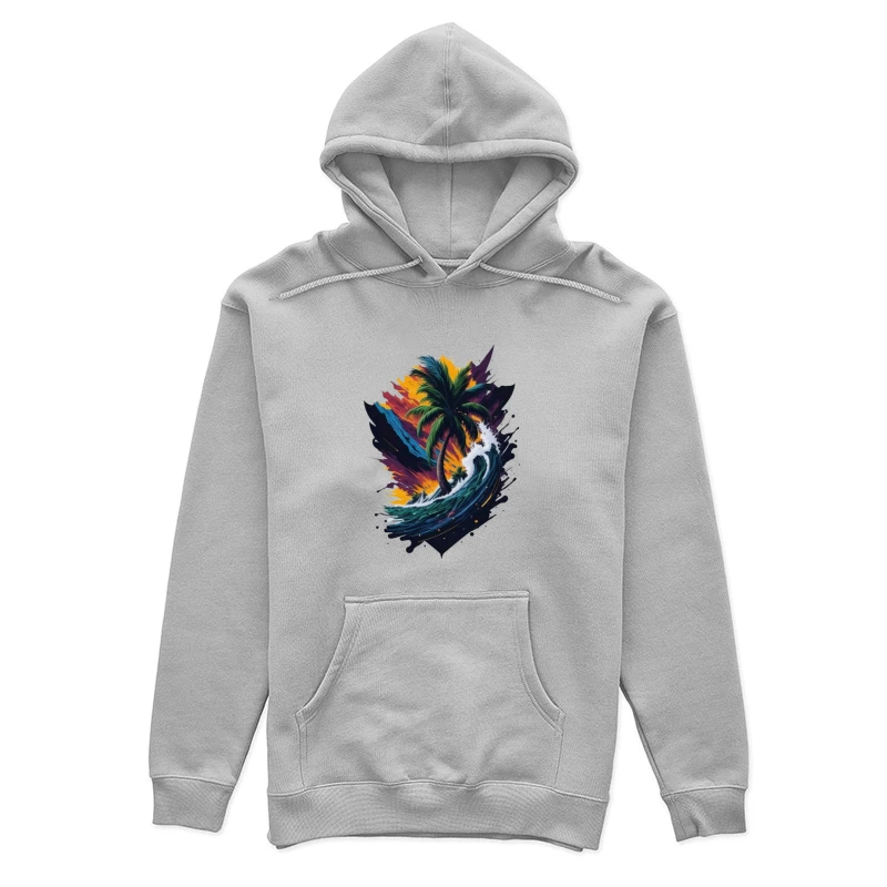 Tropical Sunset with Palm Tree and Ocean Waves Female Pullover Hoodie