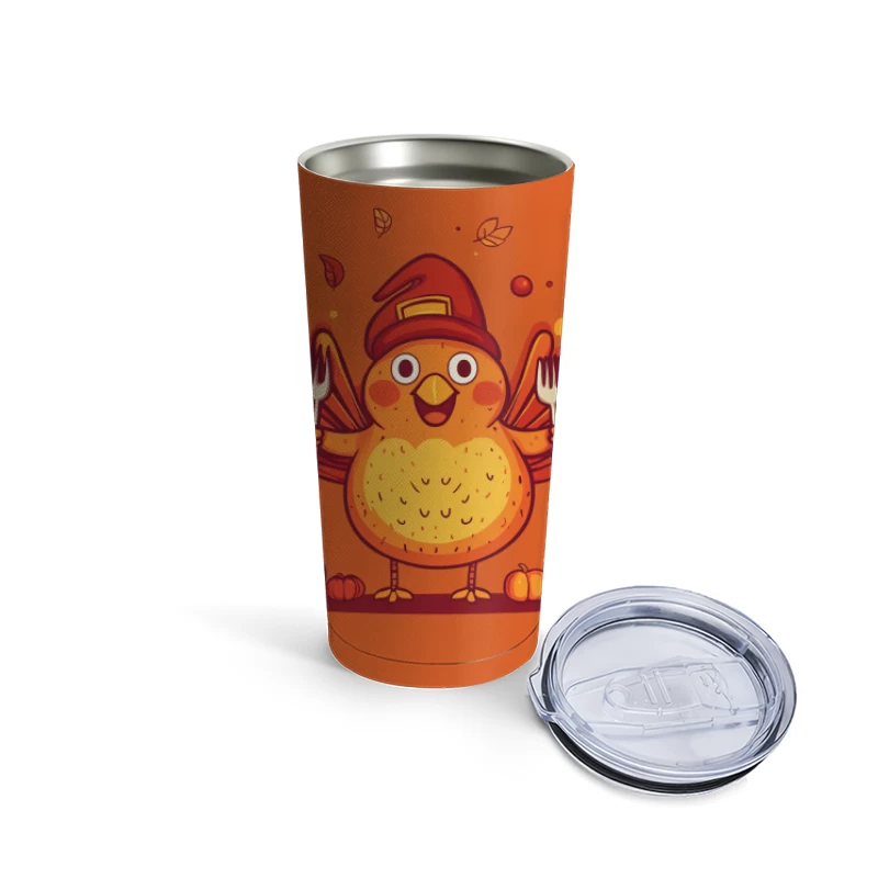 Cute Cartoon Turkey Ready for Thanksgiving Feast Travel Mug