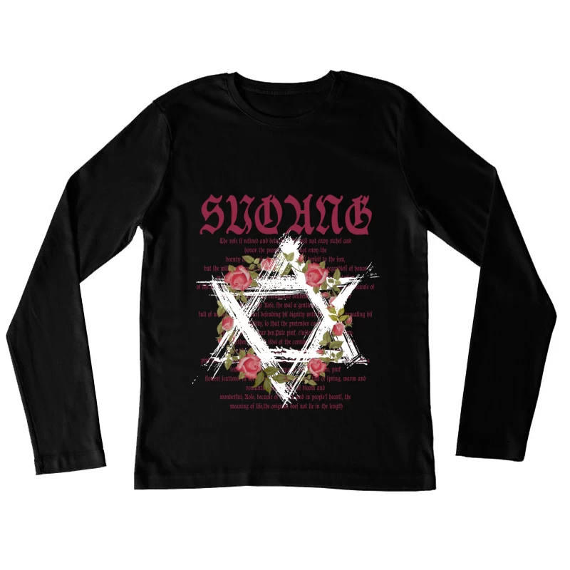 Floral Typographic Art with Jewish Symbol Female Long Sleeve T-Shirt