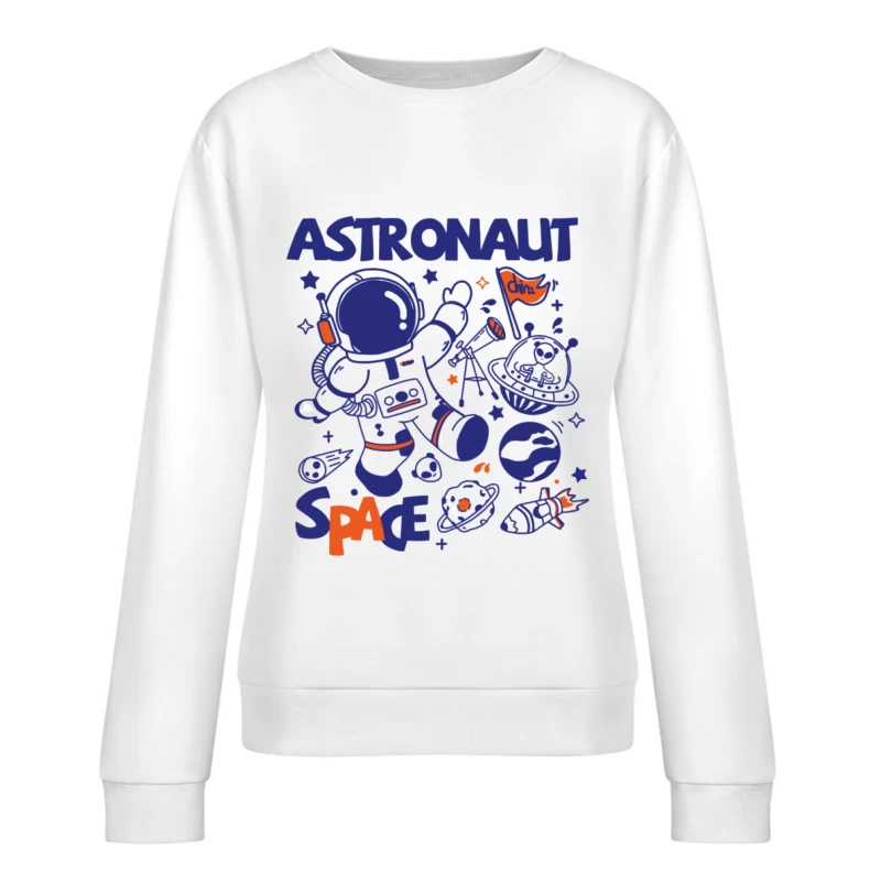 Astronaut im Weltraum mit Rakete und Planeten Damen Pullover Sweatshirt
