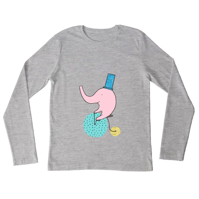 Éléphant rose jonglant sur une balle Femme Manches Longues T-Shirt