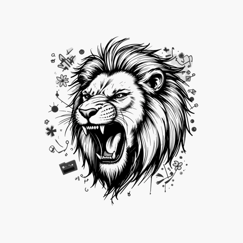 Roaring Lion Illustration Cotton Tote Bag