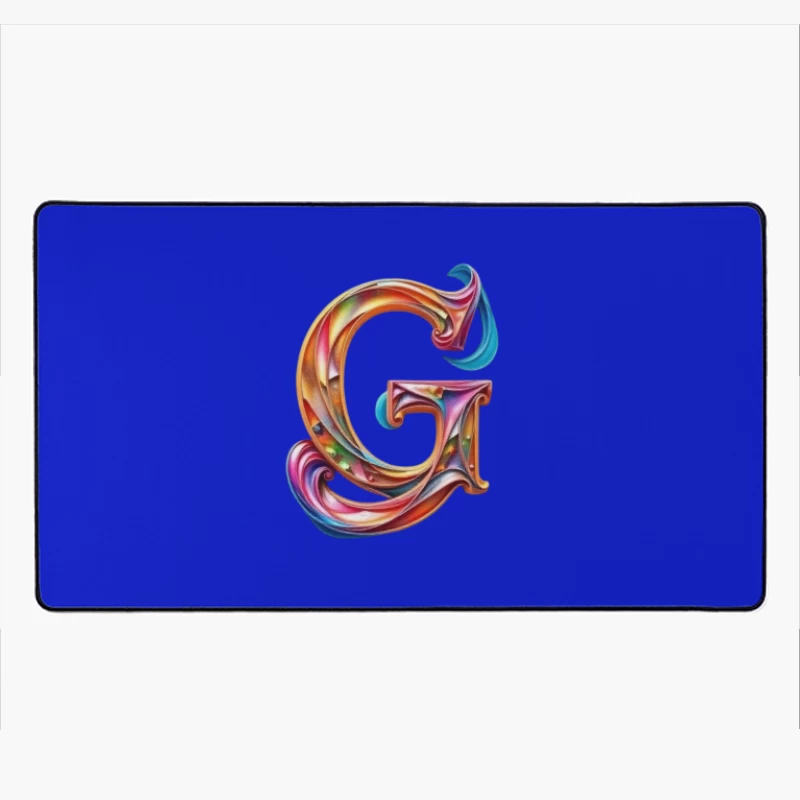 Colorful 3D Typography: Decorative Letter G with Swirling Gradient Pattern Desk Mat