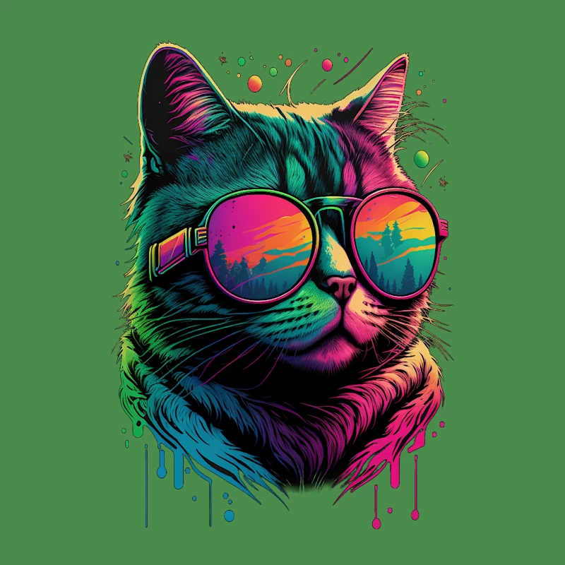 Cat sunglasses colorful abstract psychedelic cool artwork Female T-Shirt