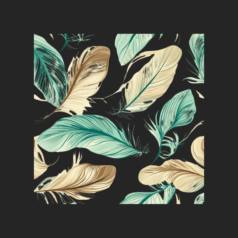 Elegant Teal and Beige Feather Pattern Female Pullover Sweatshirt