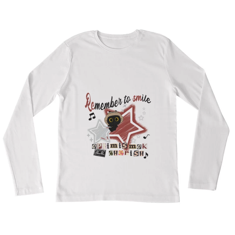 Erinnere dich zu lächeln mit Katzenbegleitung Damen Langarm T-Shirt