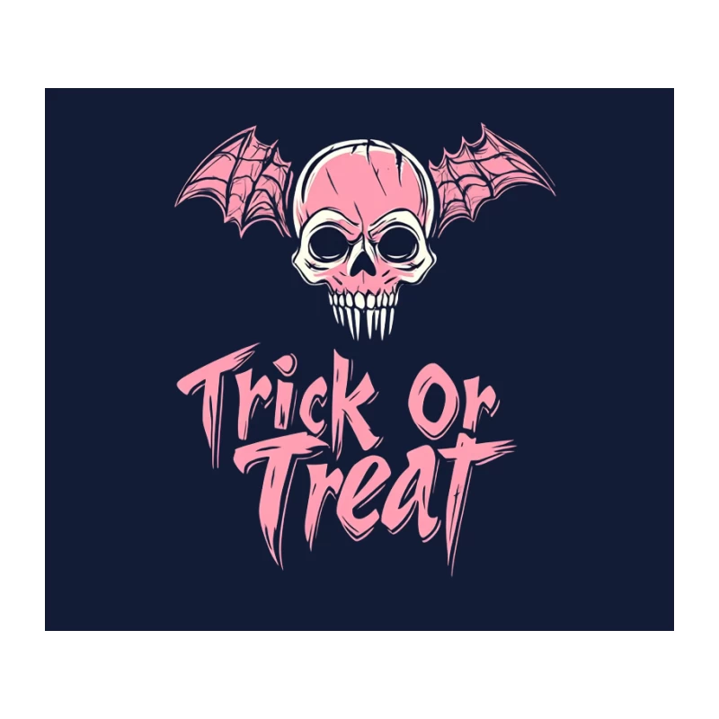 Pink Gothic Halloween Skull with Bat Wings: Trick or Treat Illustration Tapestry