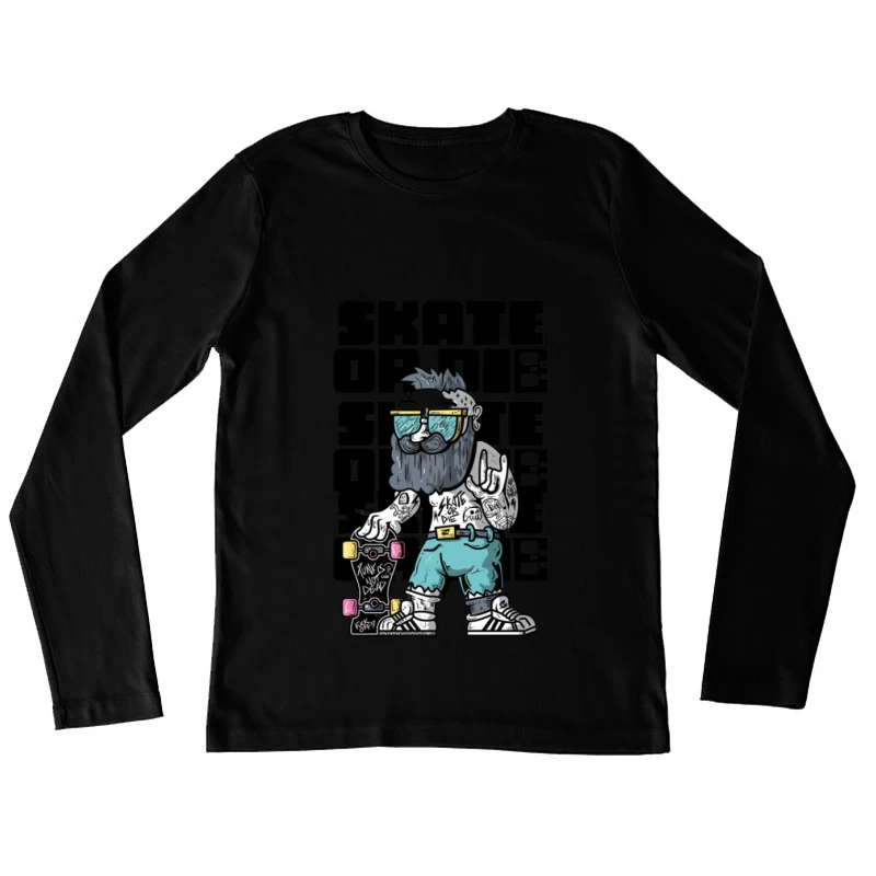 Hipster Skater Cartoon Illustration Damen Langarm T-Shirt